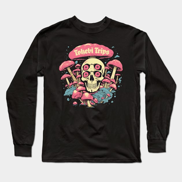 Tokebi Trips Skull Mushroom Psychedelic Long Sleeve T-Shirt by TOKEBI